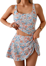 Women Tummy Control Two Piece Bathing Suit High Waisted Tank Top with Swim Skirt 1