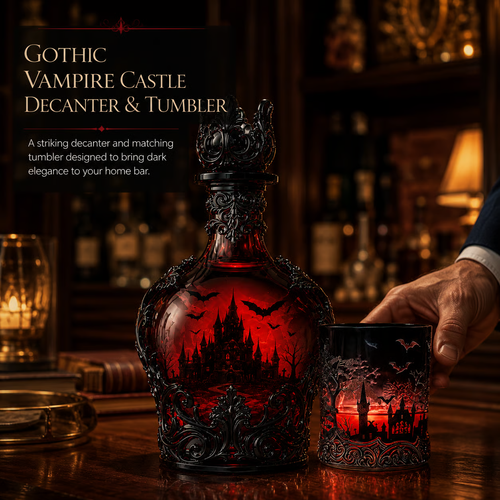 🦇🍺Gothic Vampire Castle Whisky Decanter & Tumbler - Gothic Bottle🔥