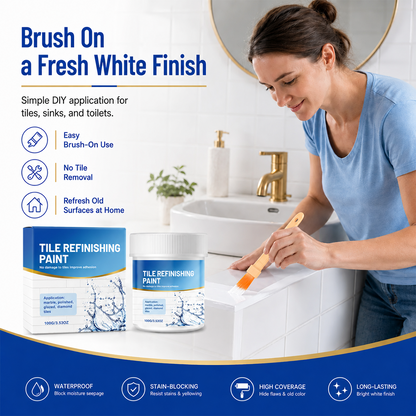 White Tile Refinishing Paint – Waterproof Stain-Blocking DIY Coating for Tiles, Sinks & Toilets