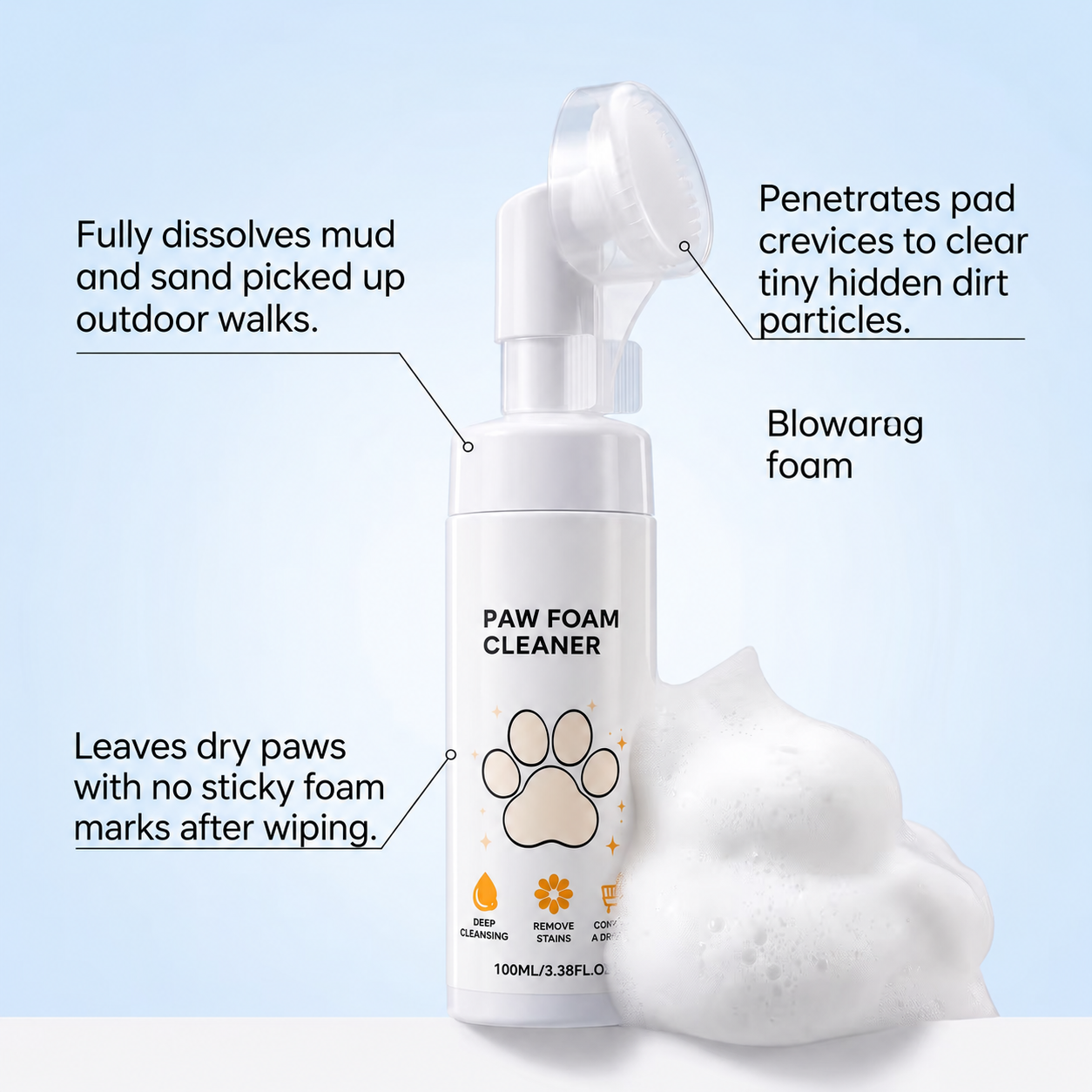 Pet Dog Paw Foam Cleaner 🐾 Rinse‐Free Foam With Built‐in Brush Head