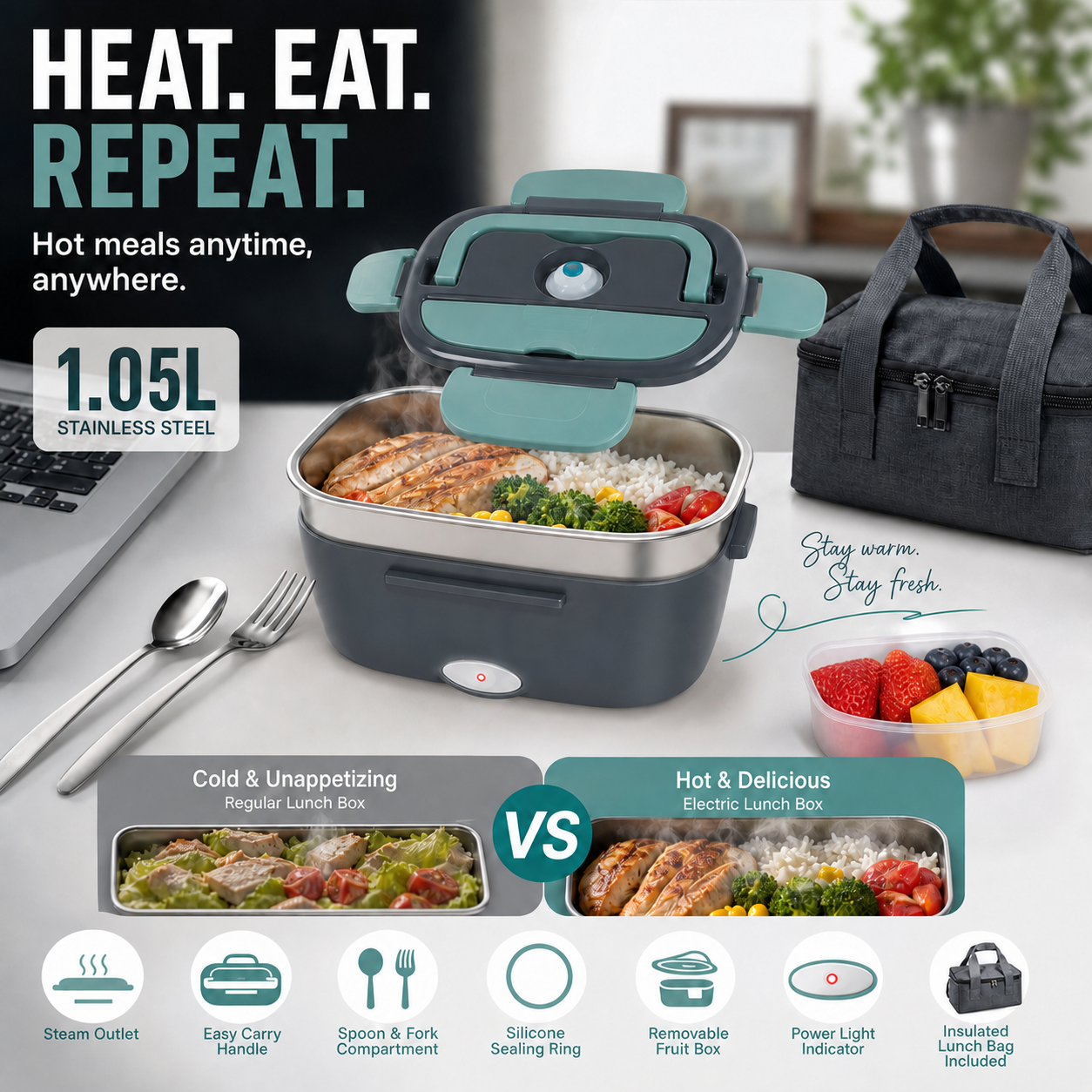 🎉 2026 SALE ! 🍱 2-in-1 Portable Electric Heating Lunch Box🔌