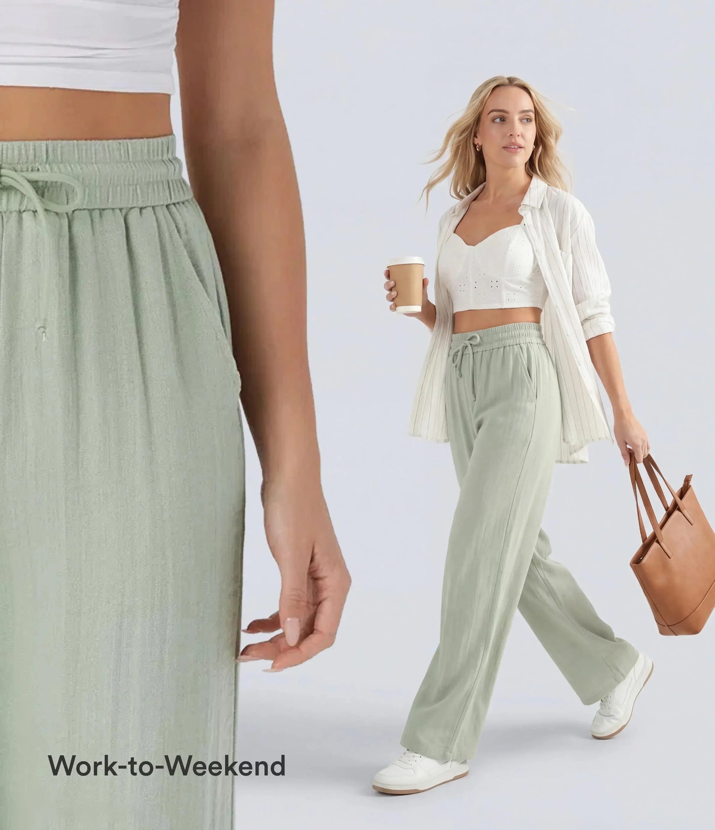 High Waisted Drawstring Wide Leg Casual Pants