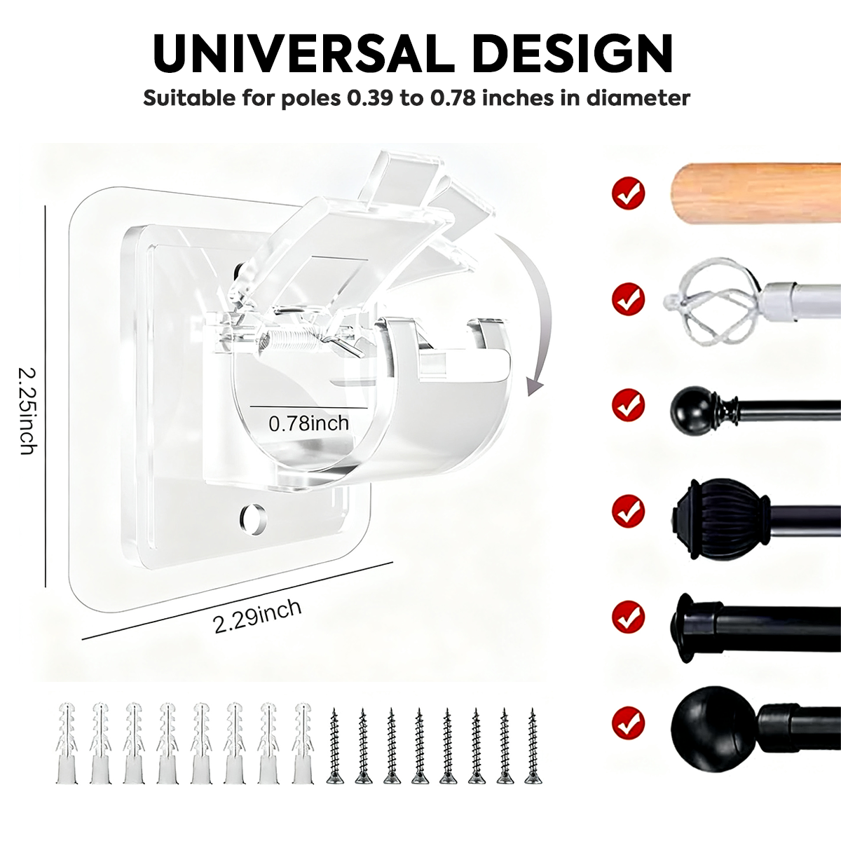 Transparent Hanging Rod Clip - Drill-Free Brackets