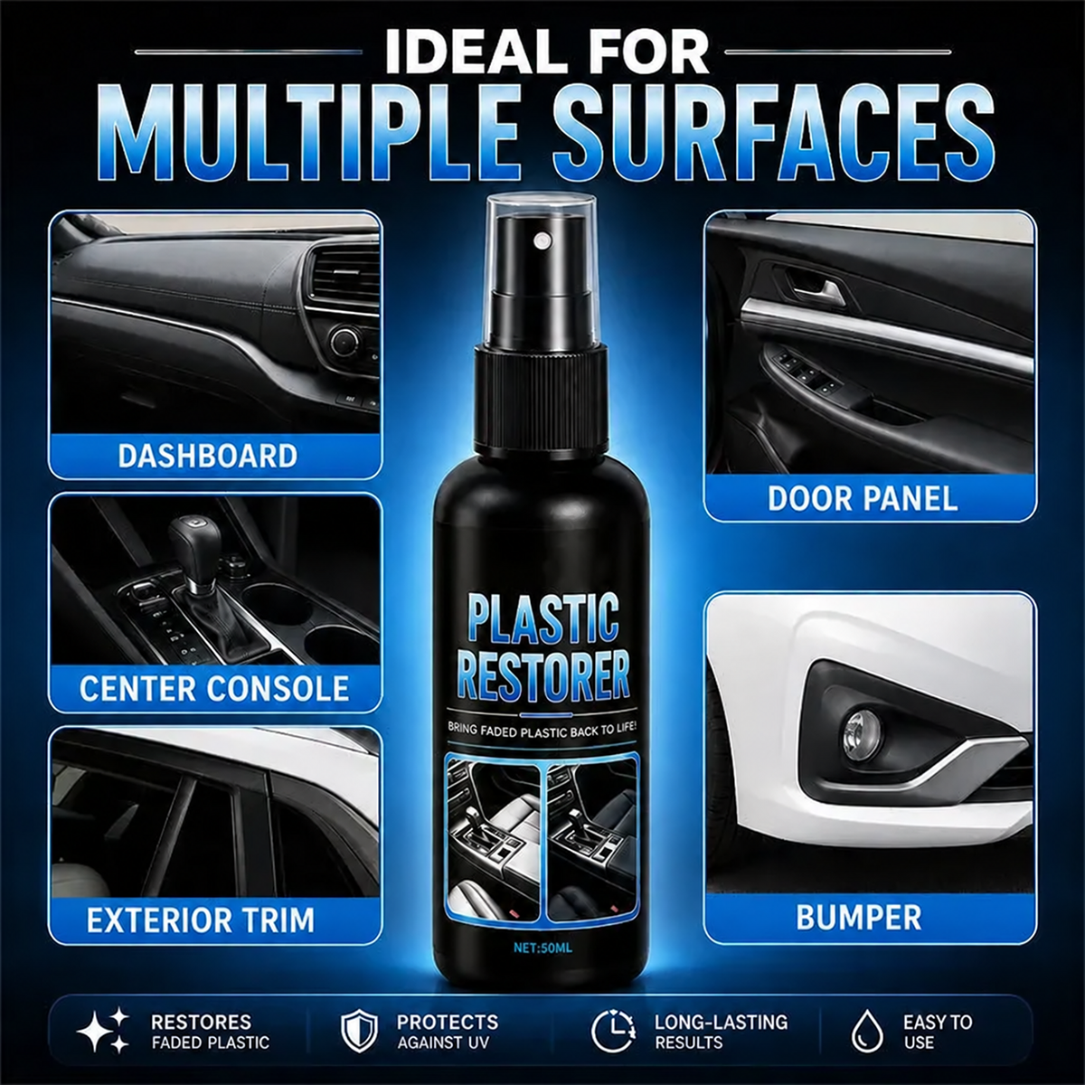 🚗 Car Plastic Restorer Spray | Deep-Look Refresh