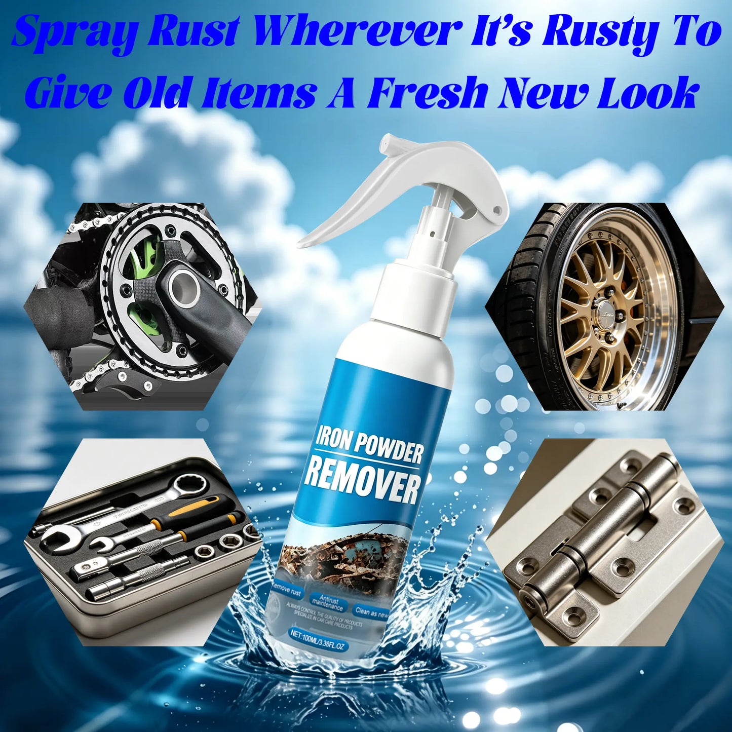 Car Rust Remover Spray for Wheels Rims Metal Surfaces