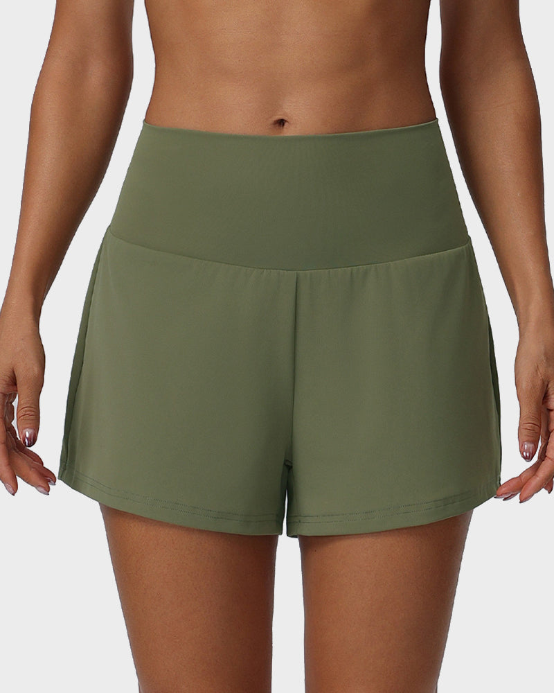 2-Piece High Waisted Tummy Control Yoga Shorts Set with Hidden Pockets