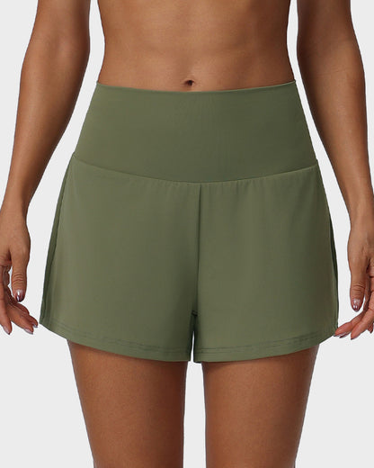 2-Piece High Waisted Tummy Control Yoga Shorts Set with Hidden Pockets