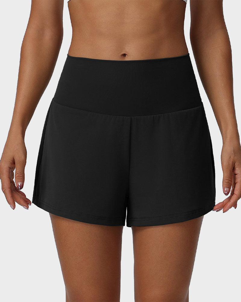 2-Piece High Waisted Tummy Control Yoga Shorts Set with Hidden Pockets