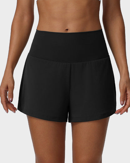 2-Piece High Waisted Tummy Control Yoga Shorts Set with Hidden Pockets