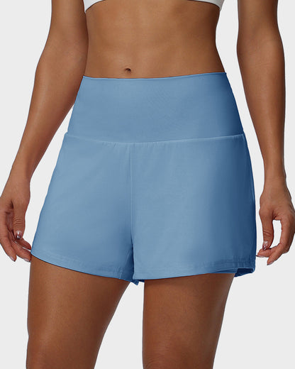 2-Piece High Waisted Tummy Control Yoga Shorts Set with Hidden Pockets