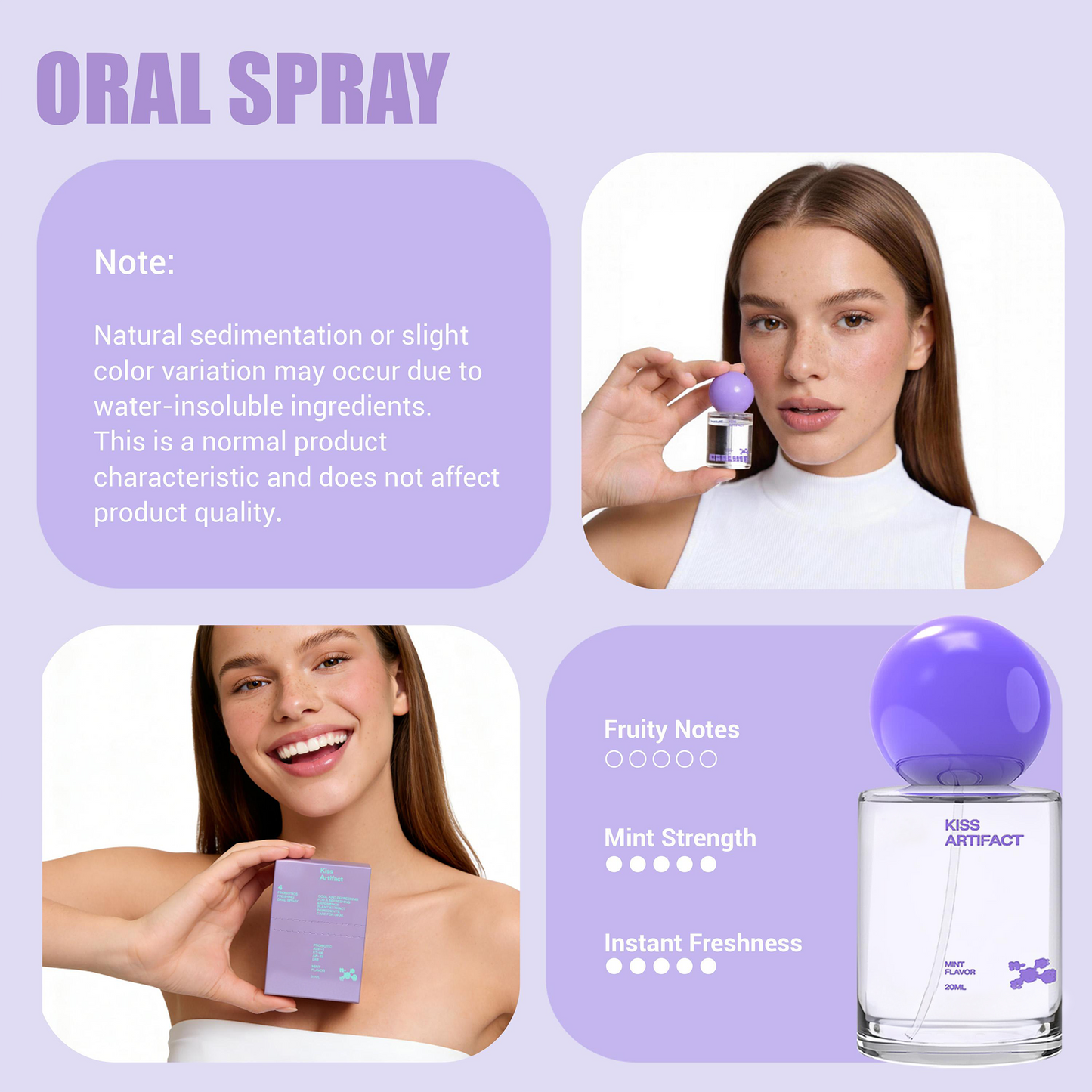 💜Kiss Artifact-Probiotic Oral Spray | Portable Mint Mouth Spray for Instant Fresh Breath