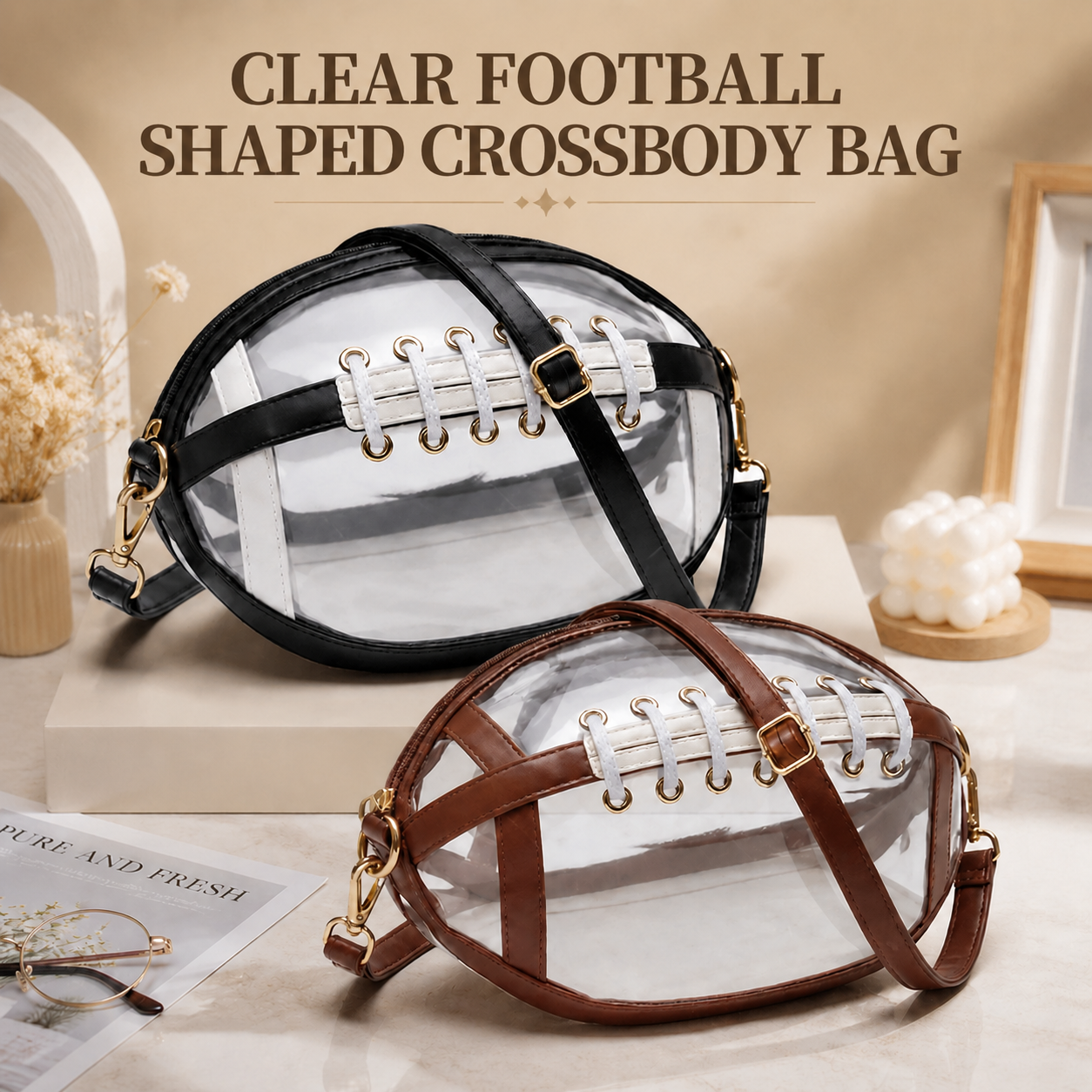 🏈Football Shaped Clear Crossbody Bag