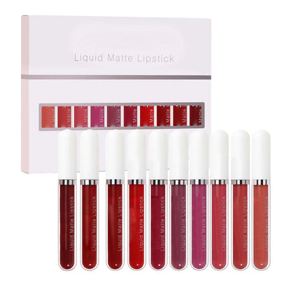 💄10Pcs Liquid Matte Lipstick Set | 24H Long Lasting Waterproof Lip Gloss