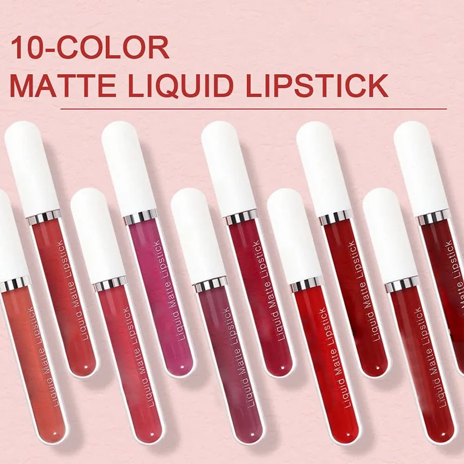💄10Pcs Liquid Matte Lipstick Set | 24H Long Lasting Waterproof Lip Gloss