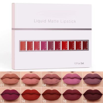 💄10Pcs Liquid Matte Lipstick Set | 24H Long Lasting Waterproof Lip Gloss