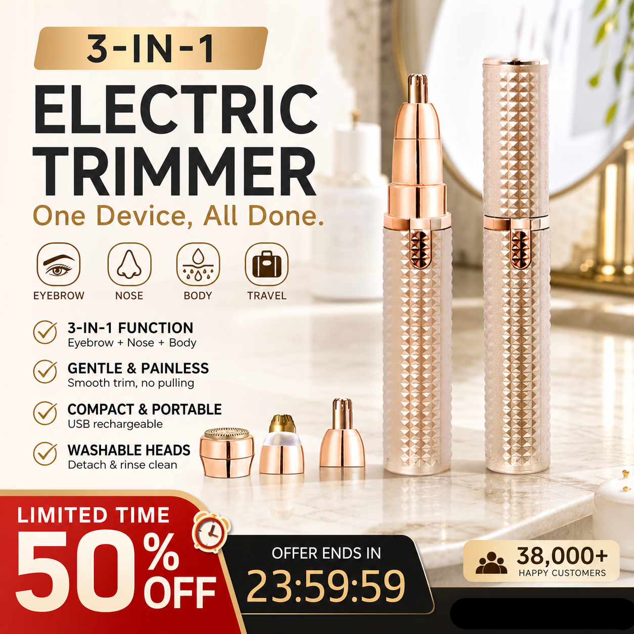 🔥 Portable Electric Eyebrow Trimmer – Interchangeable Heads 🪒