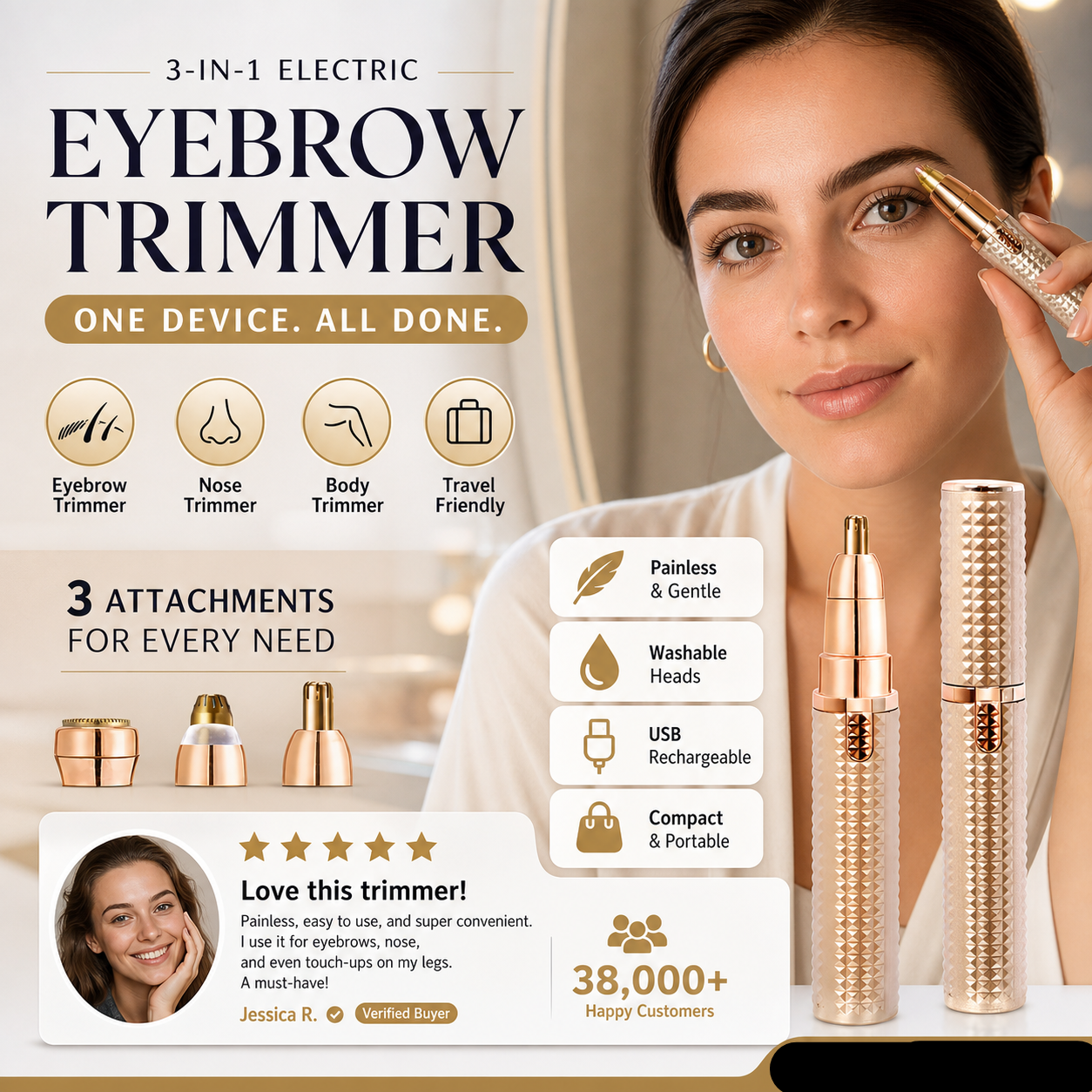 🔥 Portable Electric Eyebrow Trimmer – Interchangeable Heads 🪒