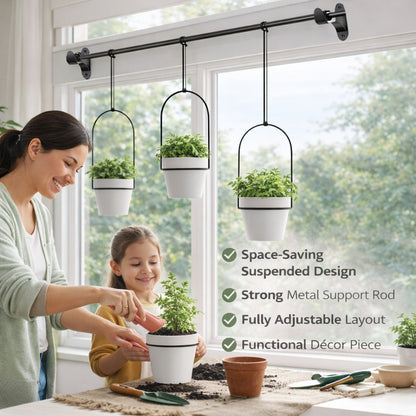 🌿 Adjustable Hanging Window Planter Set – Metal Plant Hanger with 3 Pots for Indoor & Outdoor Spaces