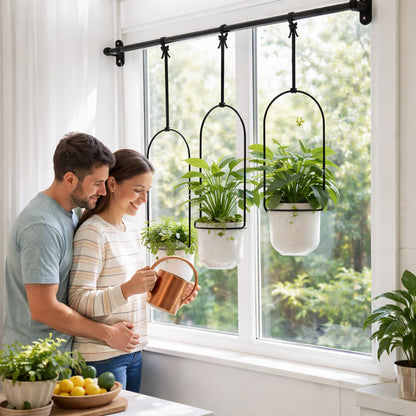 🌿 Adjustable Hanging Window Planter Set – Metal Plant Hanger with 3 Pots for Indoor & Outdoor Spaces