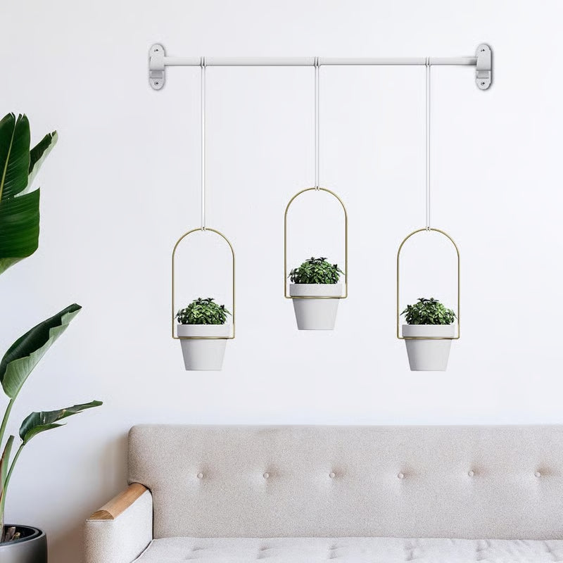 🌿 Adjustable Hanging Window Planter Set – Metal Plant Hanger with 3 Pots for Indoor & Outdoor Spaces