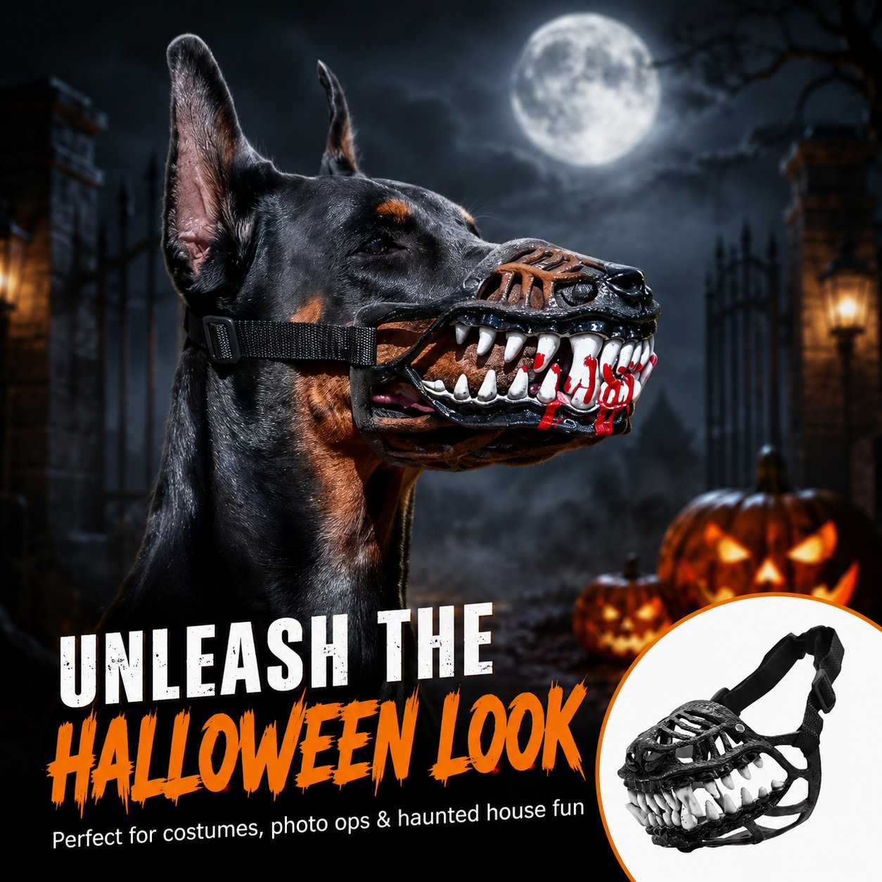 🐶Halloween Scary Dog Muzzle Costume with Bloody Fangs 🎃