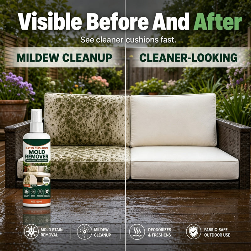 Patio Cushion Mold & Mildew Remover Spray – Powerful Outdoor Fabric Stain Cleaner