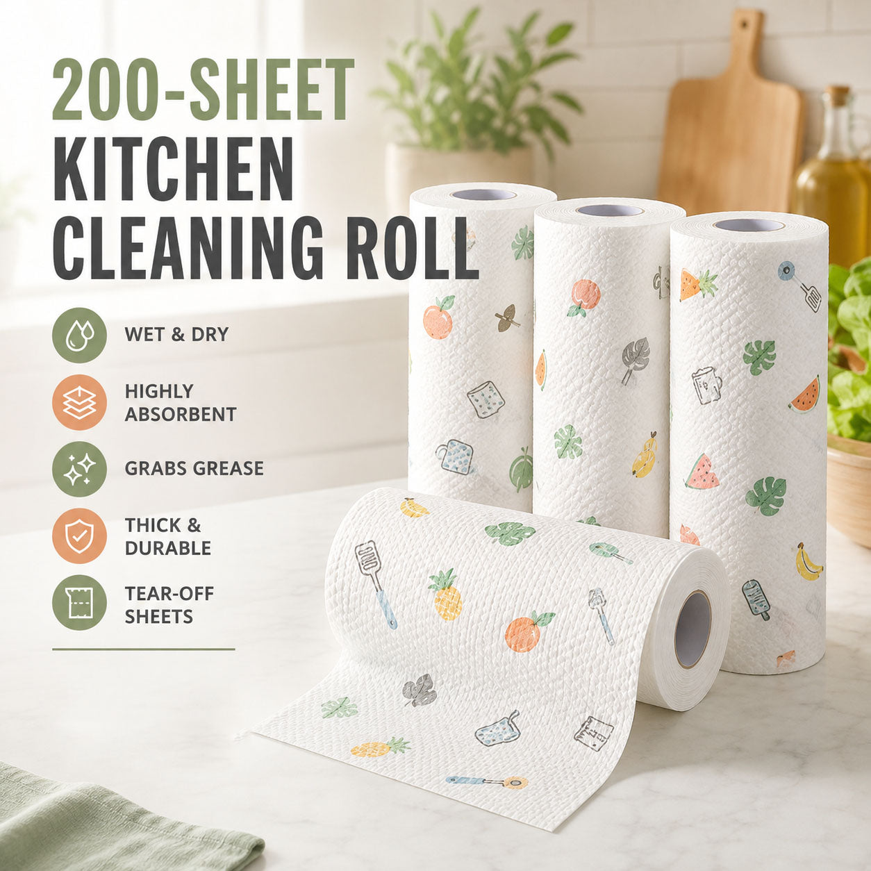 200Pcs Per Roll Reusable Cleaning Lazy Rags