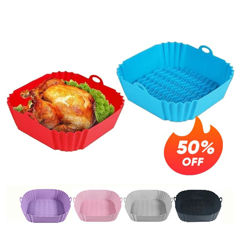 🔥High-Heat Silicone Air Fryer Baking Tray – Reusable Non-Stick Cooking Liner