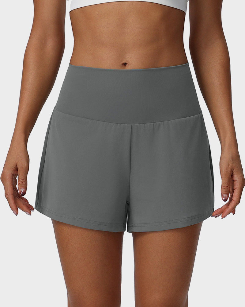 2-Piece High Waisted Tummy Control Yoga Shorts Set with Hidden Pockets