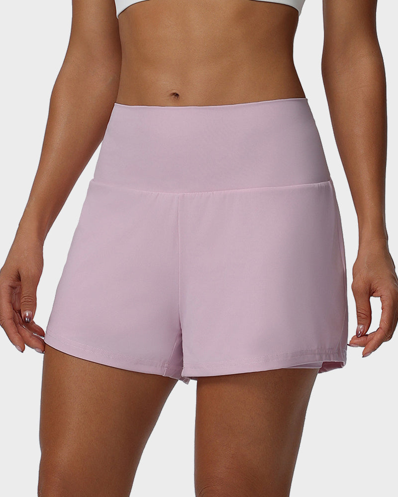 2-Piece High Waisted Tummy Control Yoga Shorts Set with Hidden Pockets