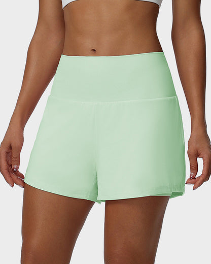 2-Piece High Waisted Tummy Control Yoga Shorts Set with Hidden Pockets