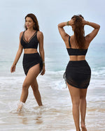 Mesh High Waisted Tummy Control Sarong Wraps Bikini Set 12