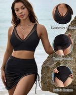 Mesh High Waisted Tummy Control Sarong Wraps Bikini Set 13