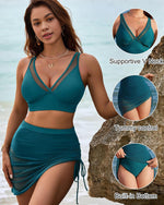 Mesh High Waisted Tummy Control Sarong Wraps Bikini Set 5