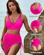Mesh High Waisted Tummy Control Sarong Wraps Bikini Set 20