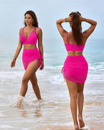 Mesh High Waisted Tummy Control Sarong Wraps Bikini Set 19