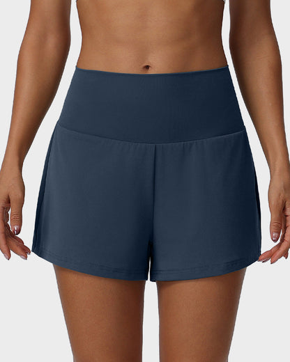 2-Piece High Waisted Tummy Control Yoga Shorts Set with Hidden Pockets