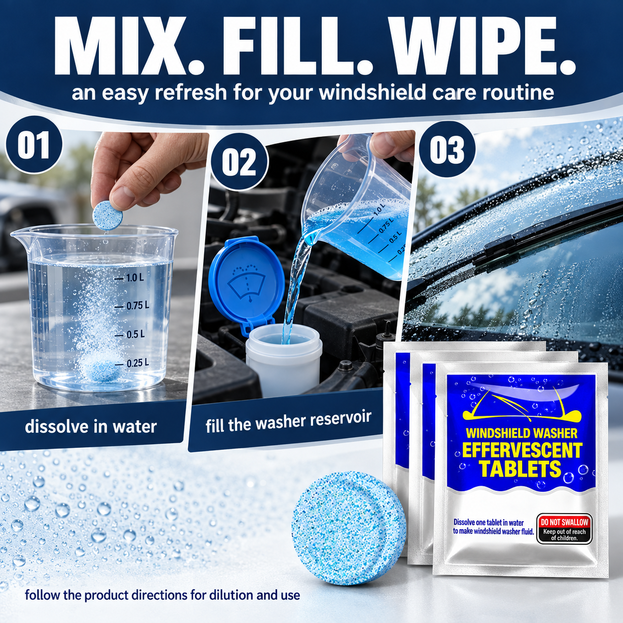 Ultra-Concentrated Car Glass Cleaner Tablets