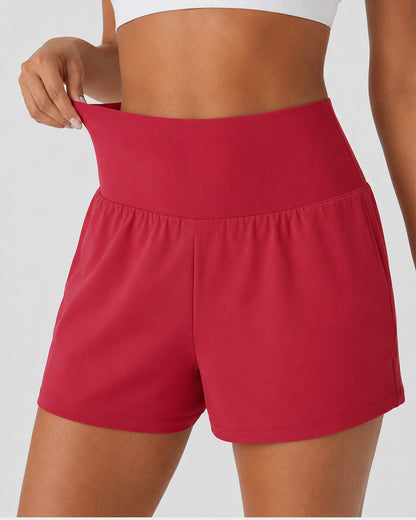 2-Piece High Waisted Tummy Control Yoga Shorts Set with Hidden Pockets