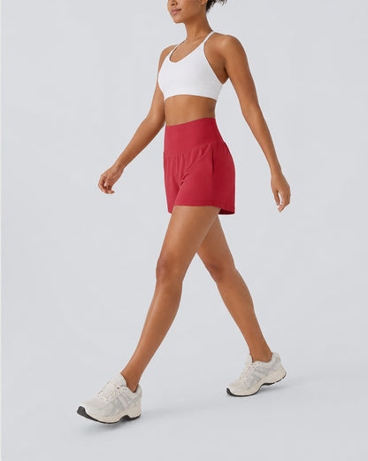 2-Piece High Waisted Tummy Control Yoga Shorts Set with Hidden Pockets