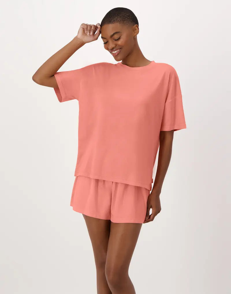 Women's 2-Piece Soft Lounge Set – Boxy Tee & Sleep Shorts, Comfortable Breathable Loungewear