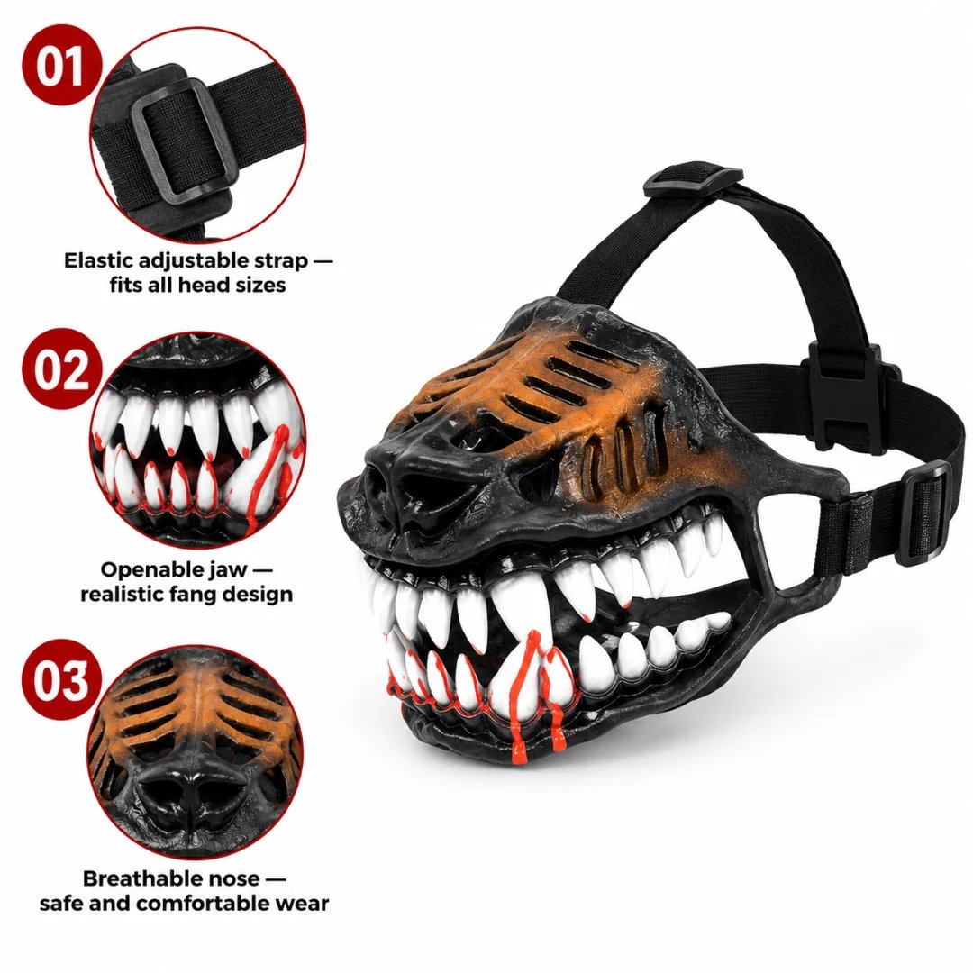 🐶Halloween Scary Dog Muzzle Costume with Bloody Fangs 🎃