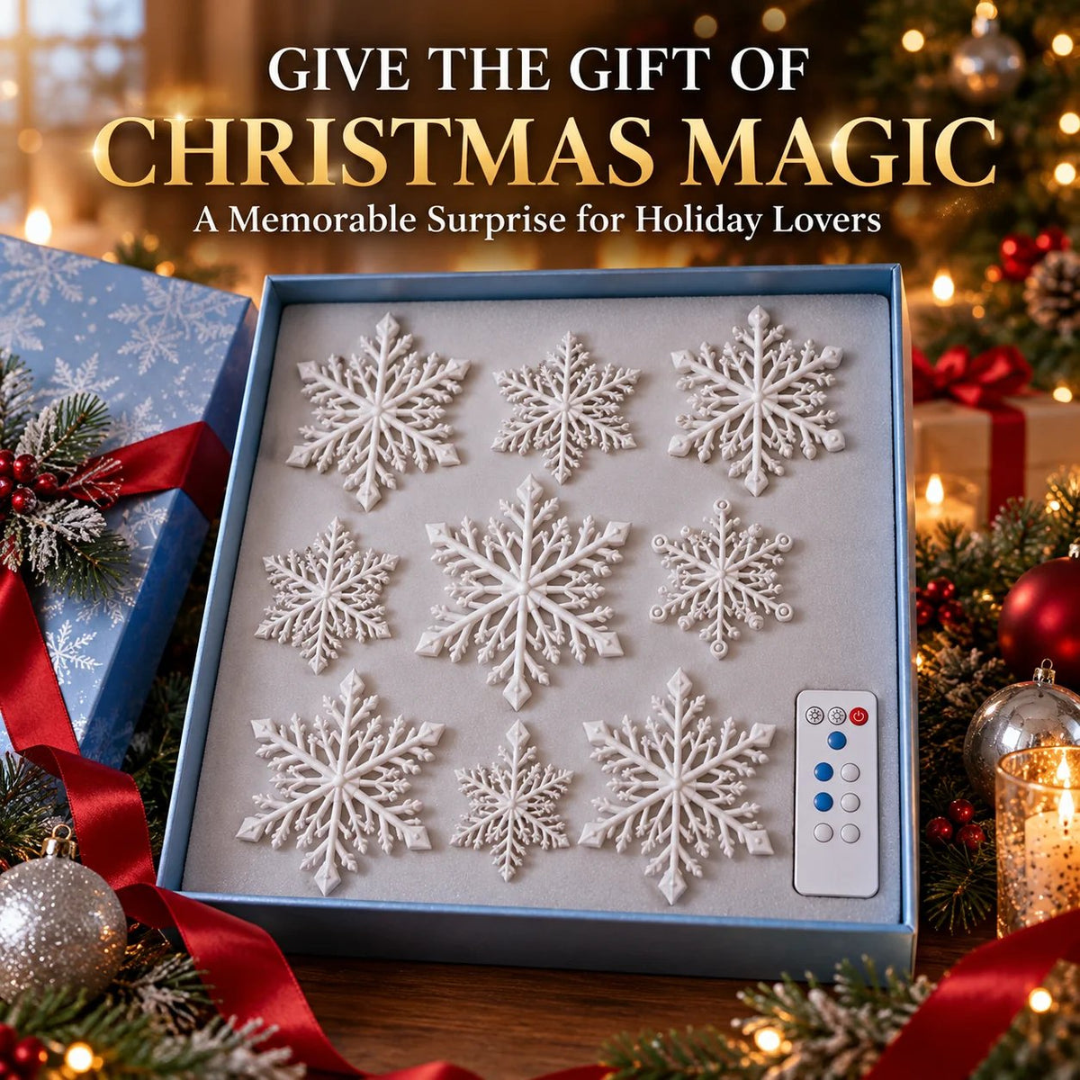 ❄️ 3D LED Snowflake Wall Lights – Remote Control Christmas Décor with Blue & White Glow for Cozy Indoor Holiday Nights✨