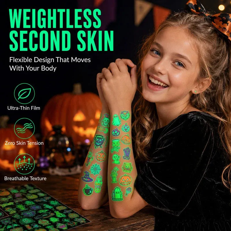 🔥Luminous Halloween Temporary Tattoos for Kids Cartoon Waterproof Glowing Stickers