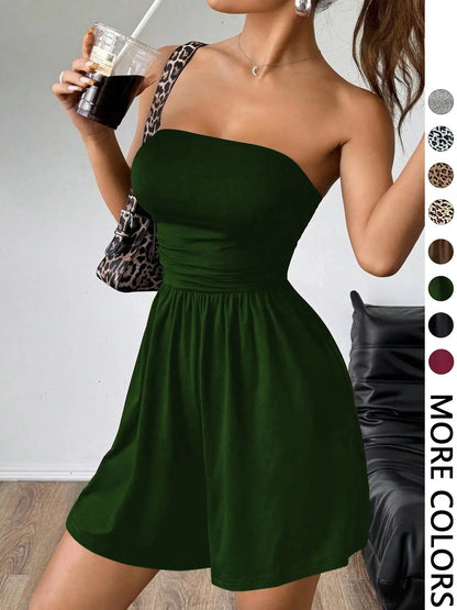 Women's Solid Color Fitted Romper, Casual Chic Fashion Romper for Summer Daily Wear