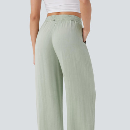 High Waisted Drawstring Wide Leg Casual Pants