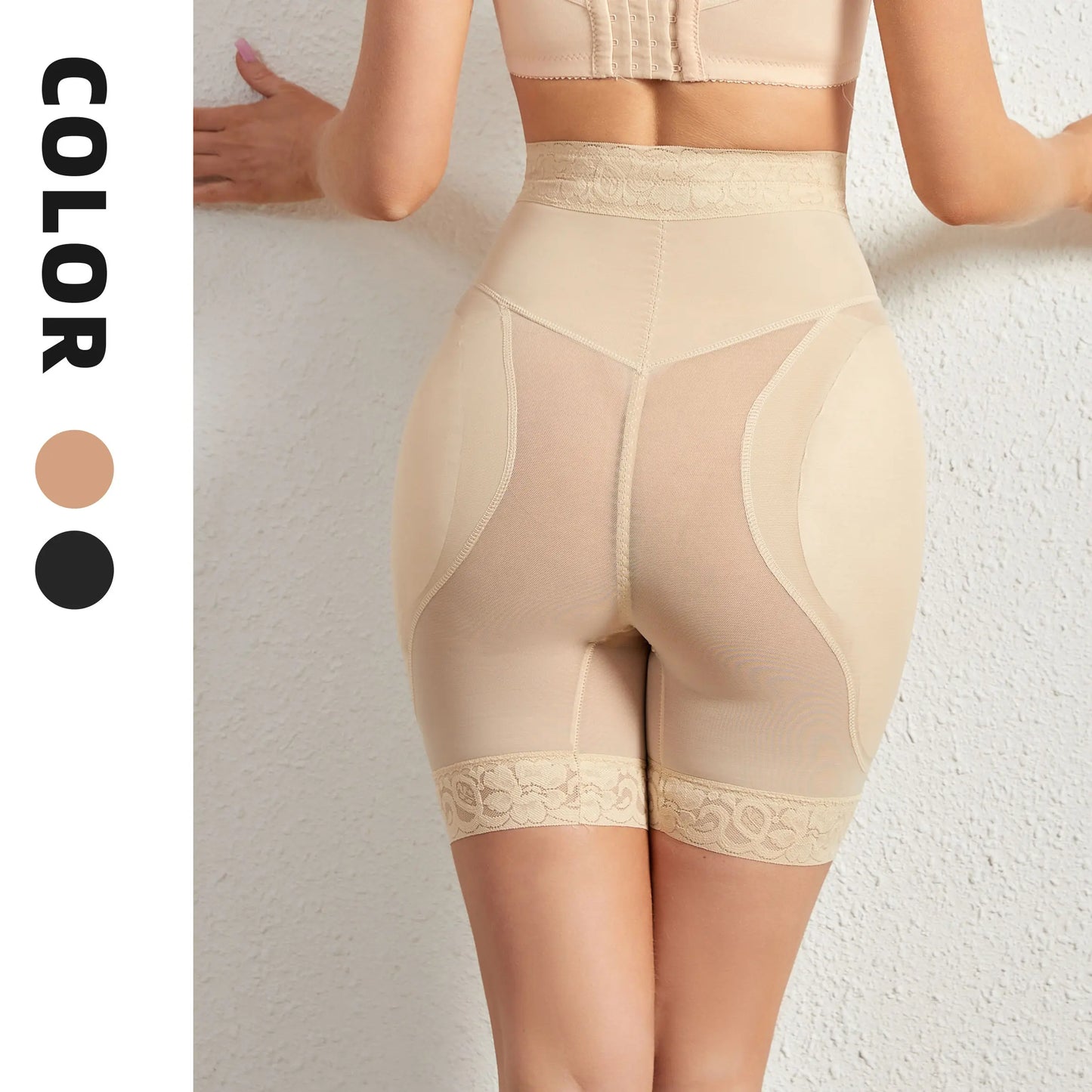 Women High Waist Tummy Control Shapewear Shorts – Butt Lifter Body Shaper with Zipper Closure, 3D Sponge Pads, Lace Trim Seamless Slimming Underwear for Daily Wear