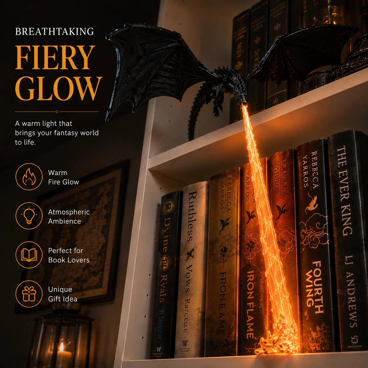 🐉 Fire-Breathing Dragon Bookshelf Decor Lamp