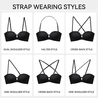Womens Strapless Front Closure Push Up Bra – Padded Lift Add Cup, Non-Slip Grip Wireless Supportive Seamless Tube Bra for Comfortable Everyday Wear