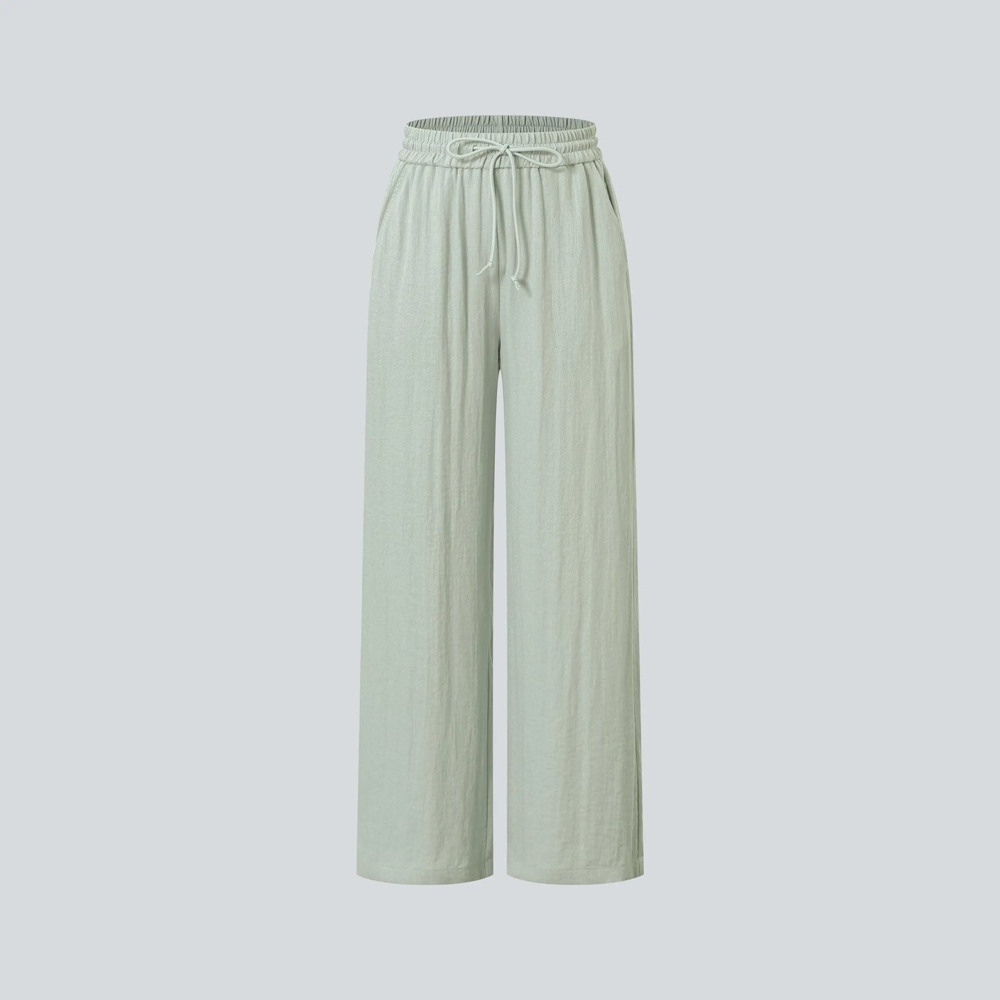 High Waisted Drawstring Wide Leg Casual Pants